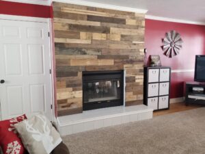 rustic fireplace pallet wall