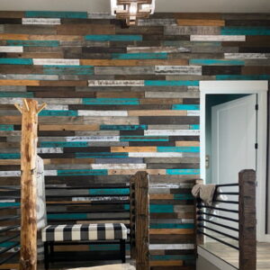 Rustic turquoise pallet wall